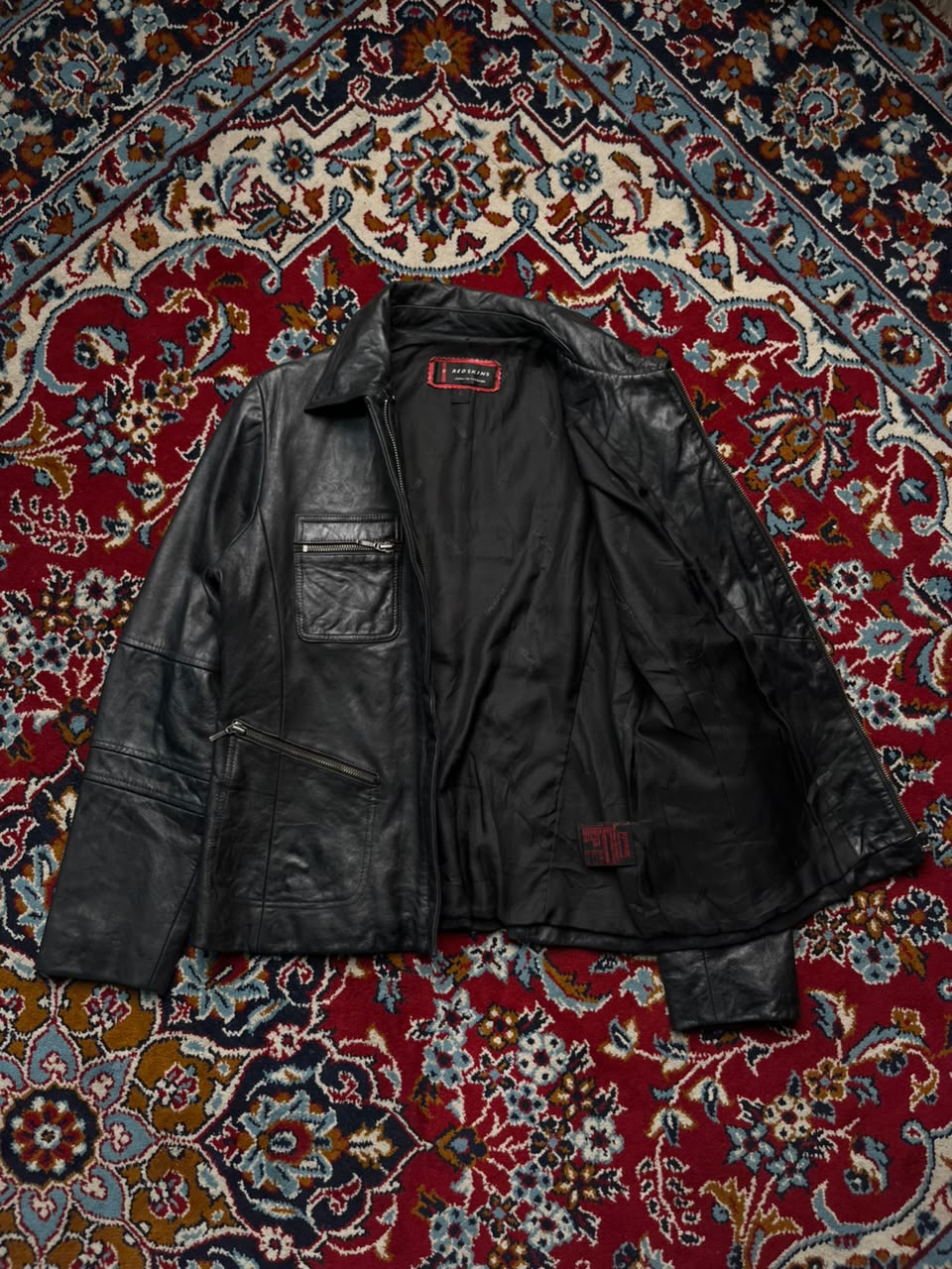 Vintage Redskins Cowhide Multi Pocket Black Leather Jacket - S