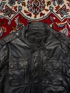 Jack & Jones Distressed Multi Pocket Black Leather Jacket - L