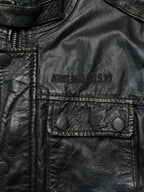 Jack & Jones Distressed Multi Pocket Black Leather Jacket - L