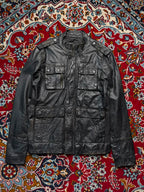 Jack & Jones Distressed Multi Pocket Black Leather Jacket - L
