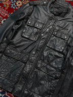 Jack & Jones Distressed Multi Pocket Black Leather Jacket - L