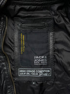 Jack & Jones Distressed Multi Pocket Black Leather Jacket - L
