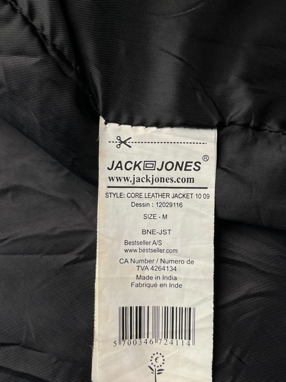 Jack & Jones Distressed Multi Pocket Black Leather Jacket - L