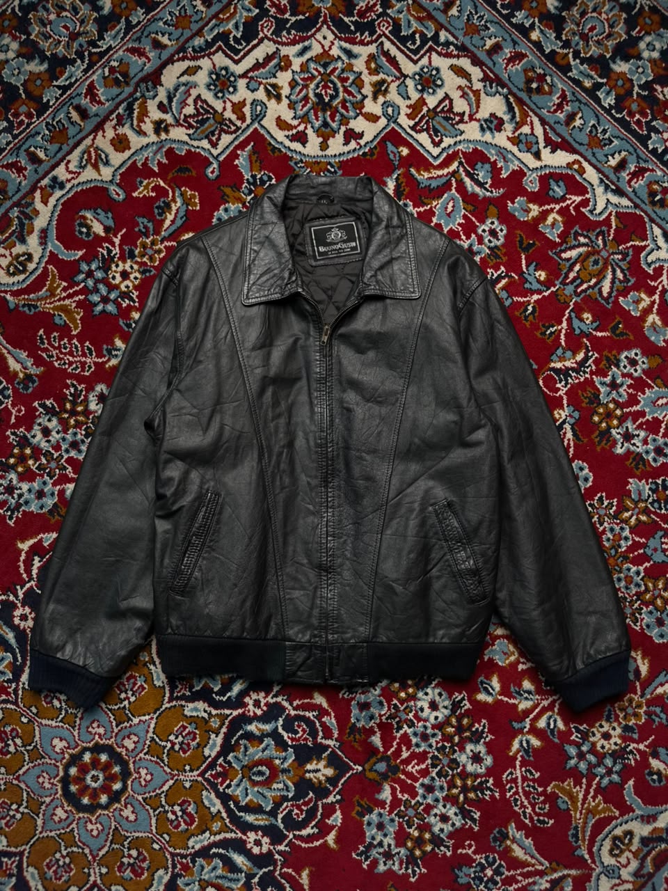 Vintage Buono Gusto Cowhide Black Leather Bomber Jacket - M