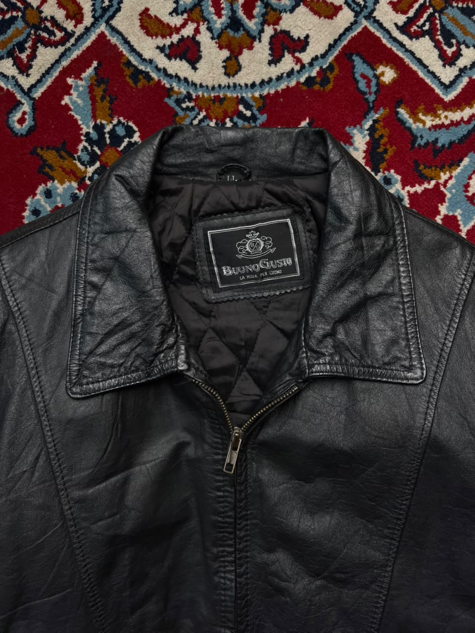 Vintage Buono Gusto Cowhide Black Leather Bomber Jacket - M