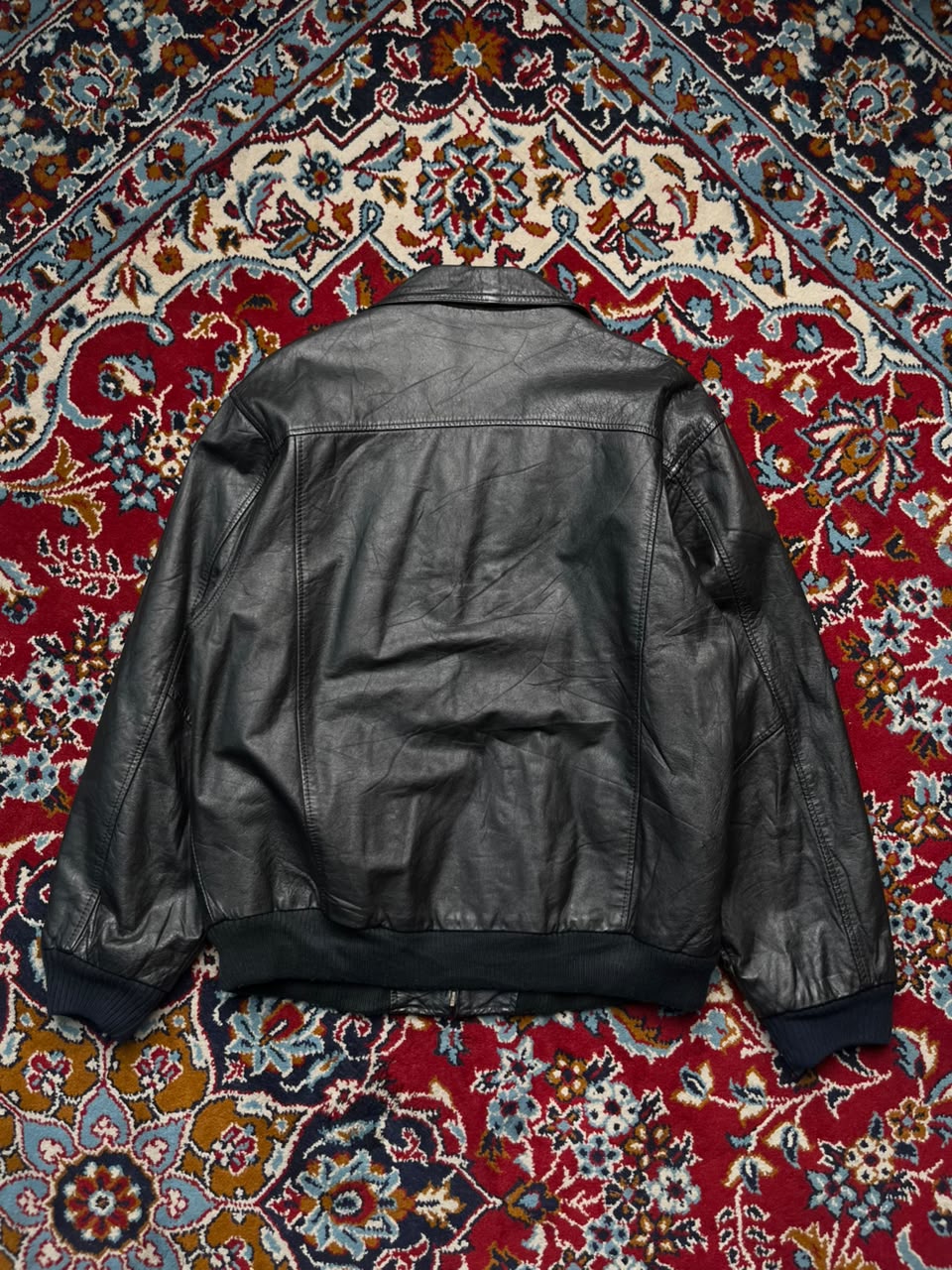 Vintage Buono Gusto Cowhide Black Leather Bomber Jacket - M