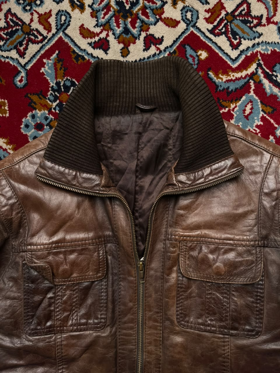 Celio Club Brown Leather Bomber Jacket - S
