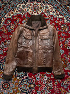 Celio Club Brown Leather Bomber Jacket - S