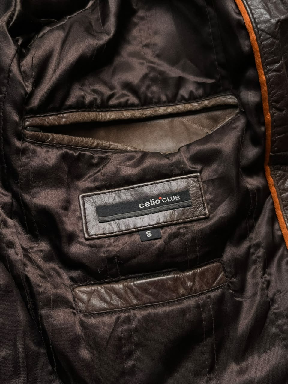 Celio Club Brown Leather Bomber Jacket - S