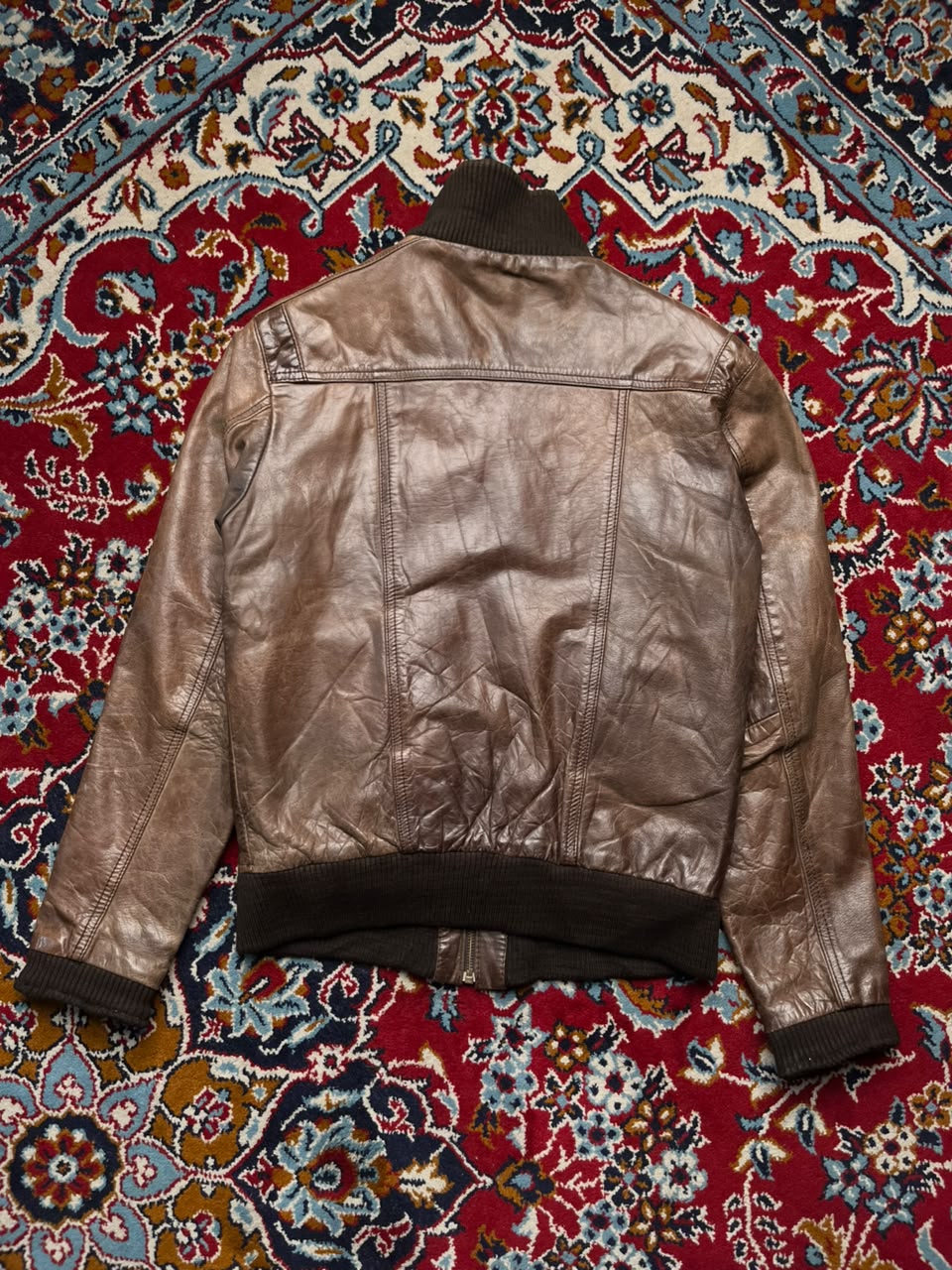 Celio Club Brown Leather Bomber Jacket - S