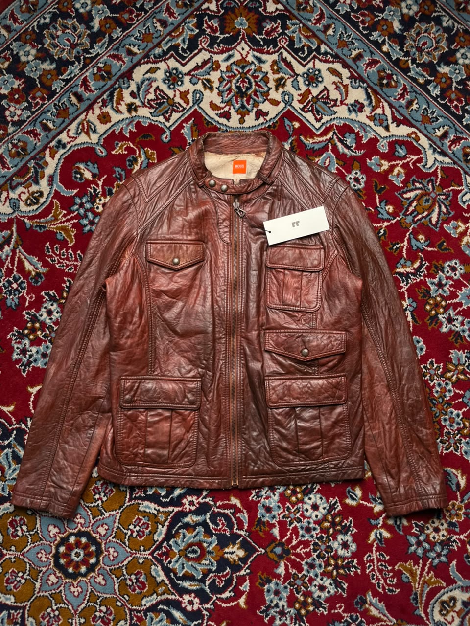 Hugo Boss Orange Label Brown Distressed Leather Jacket - M