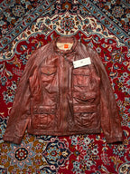 Hugo Boss Orange Label Brown Distressed Leather Jacket - M