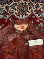 Hugo Boss Orange Label Brown Distressed Leather Jacket - M