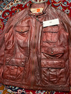 Hugo Boss Orange Label Brown Distressed Leather Jacket - M