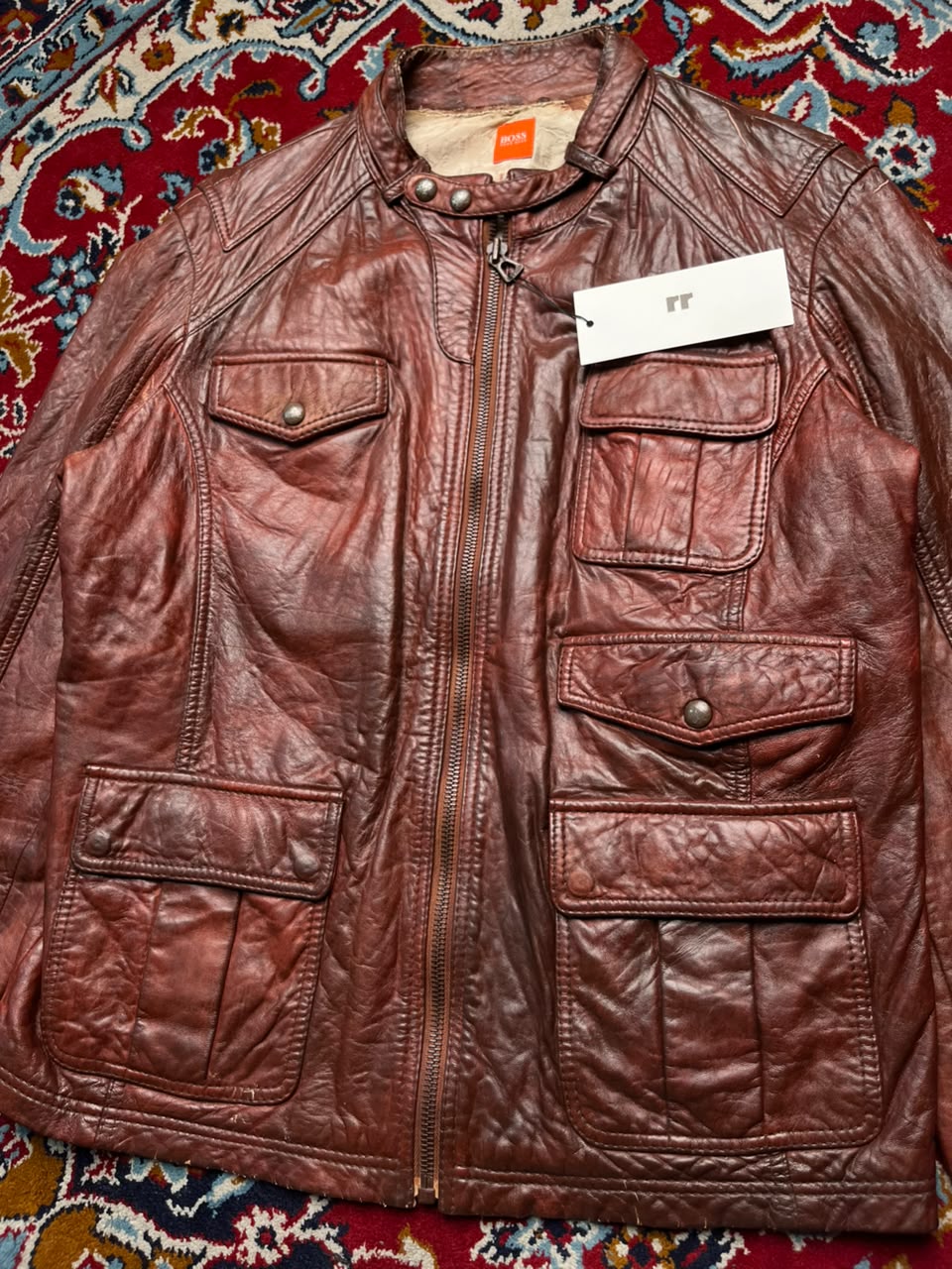 Hugo Boss Orange Label Brown Distressed Leather Jacket - M