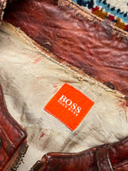 Hugo Boss Orange Label Brown Distressed Leather Jacket - M