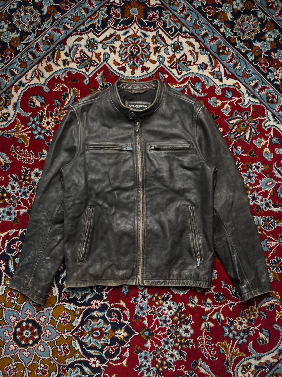 Karl Lagerfeld Paris Distressed Leather Jacket - M