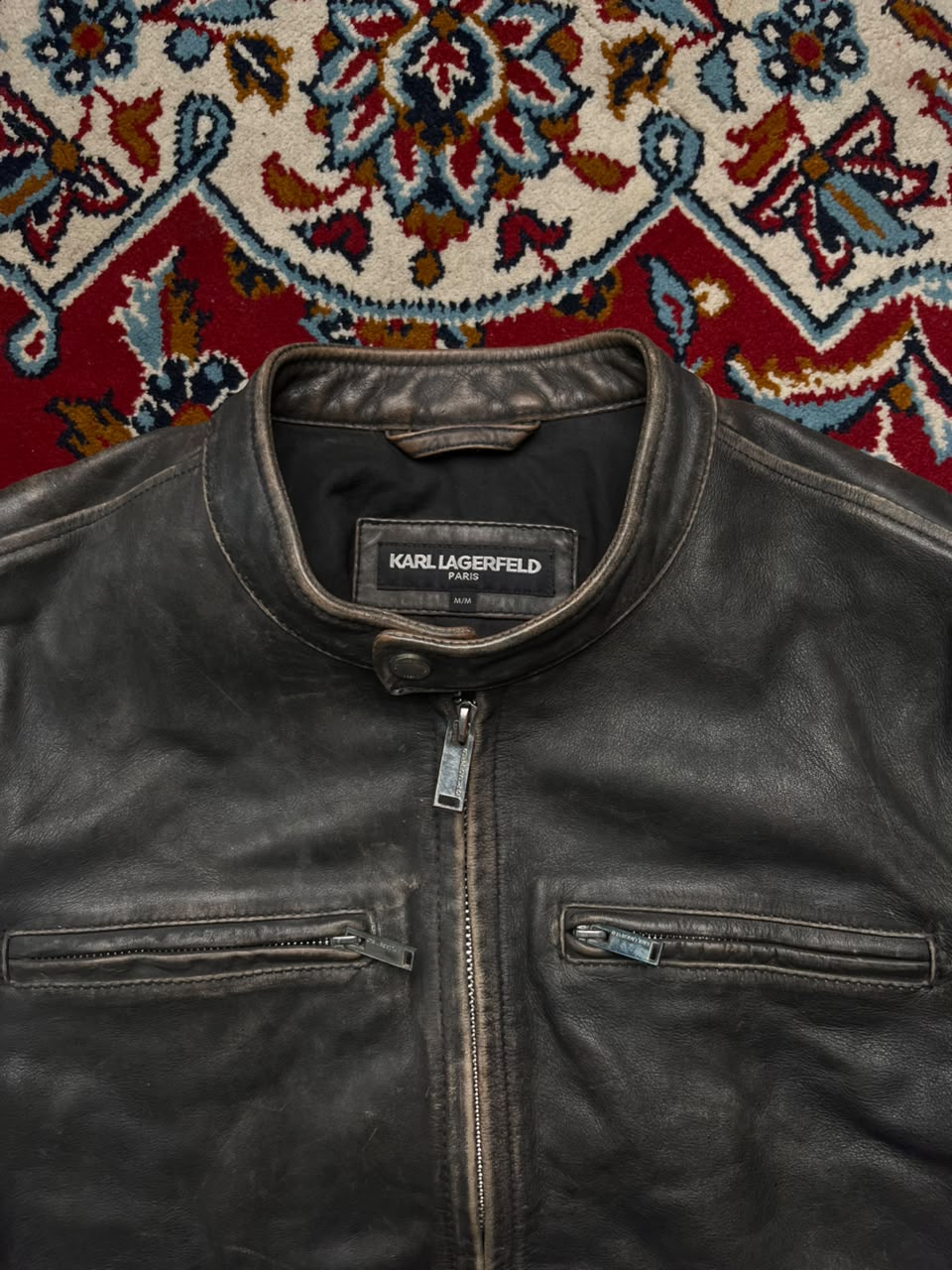 Karl Lagerfeld Paris Distressed Leather Jacket - M