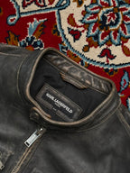 Karl Lagerfeld Paris Distressed Leather Jacket - M
