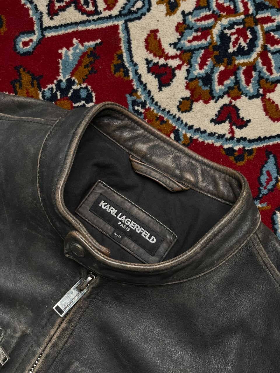Karl Lagerfeld Paris Distressed Leather Jacket - M