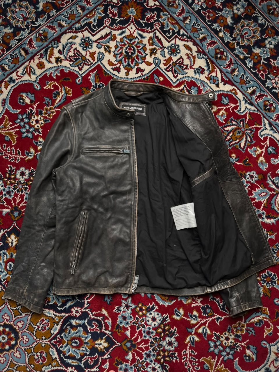 Karl Lagerfeld Paris Distressed Leather Jacket - M