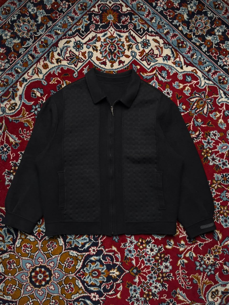 All For You Handmade Black Knit Panel Harrington Bomber Wool Jacket - M