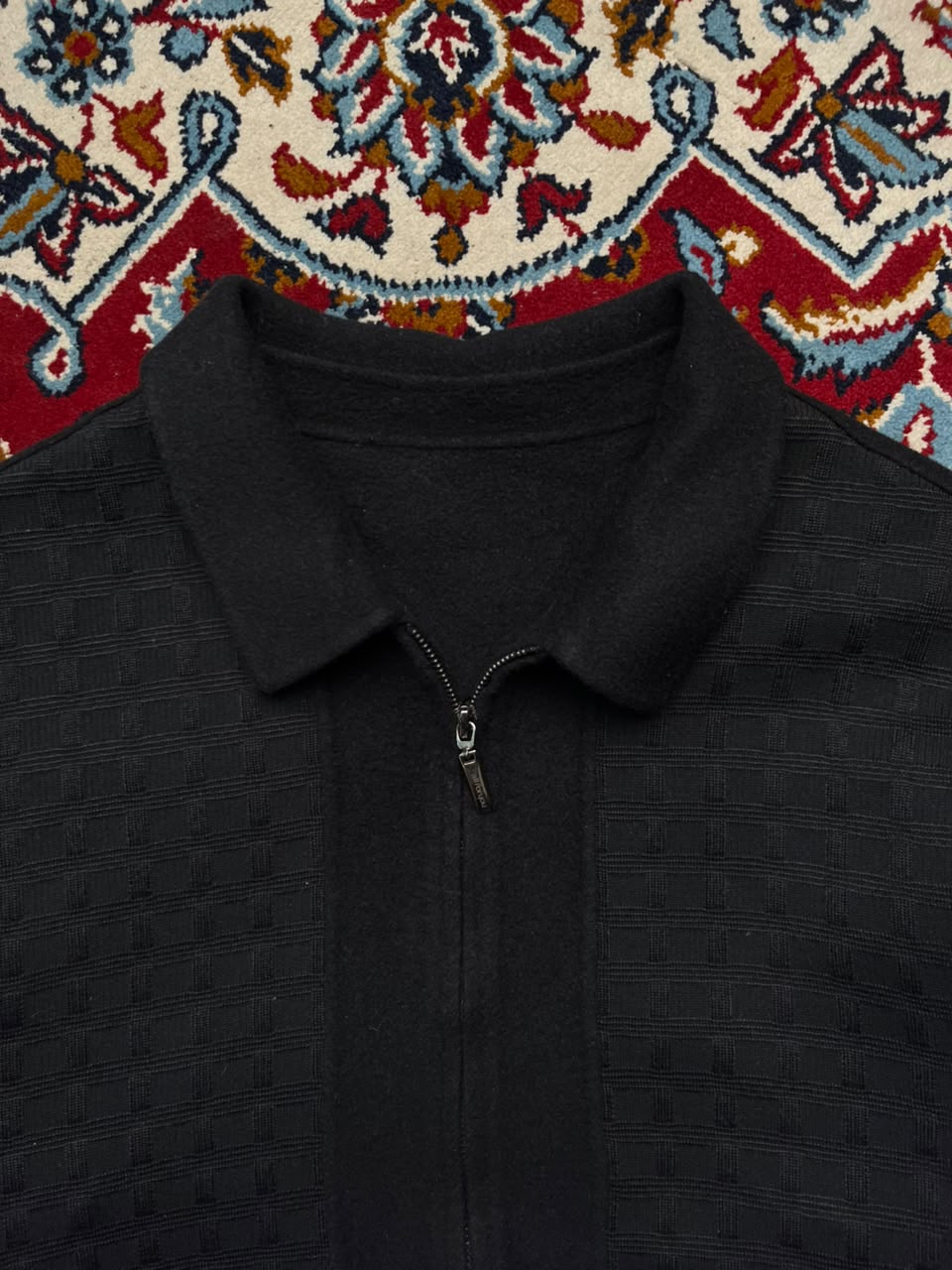 All For You Handmade Black Knit Panel Harrington Bomber Wool Jacket - M