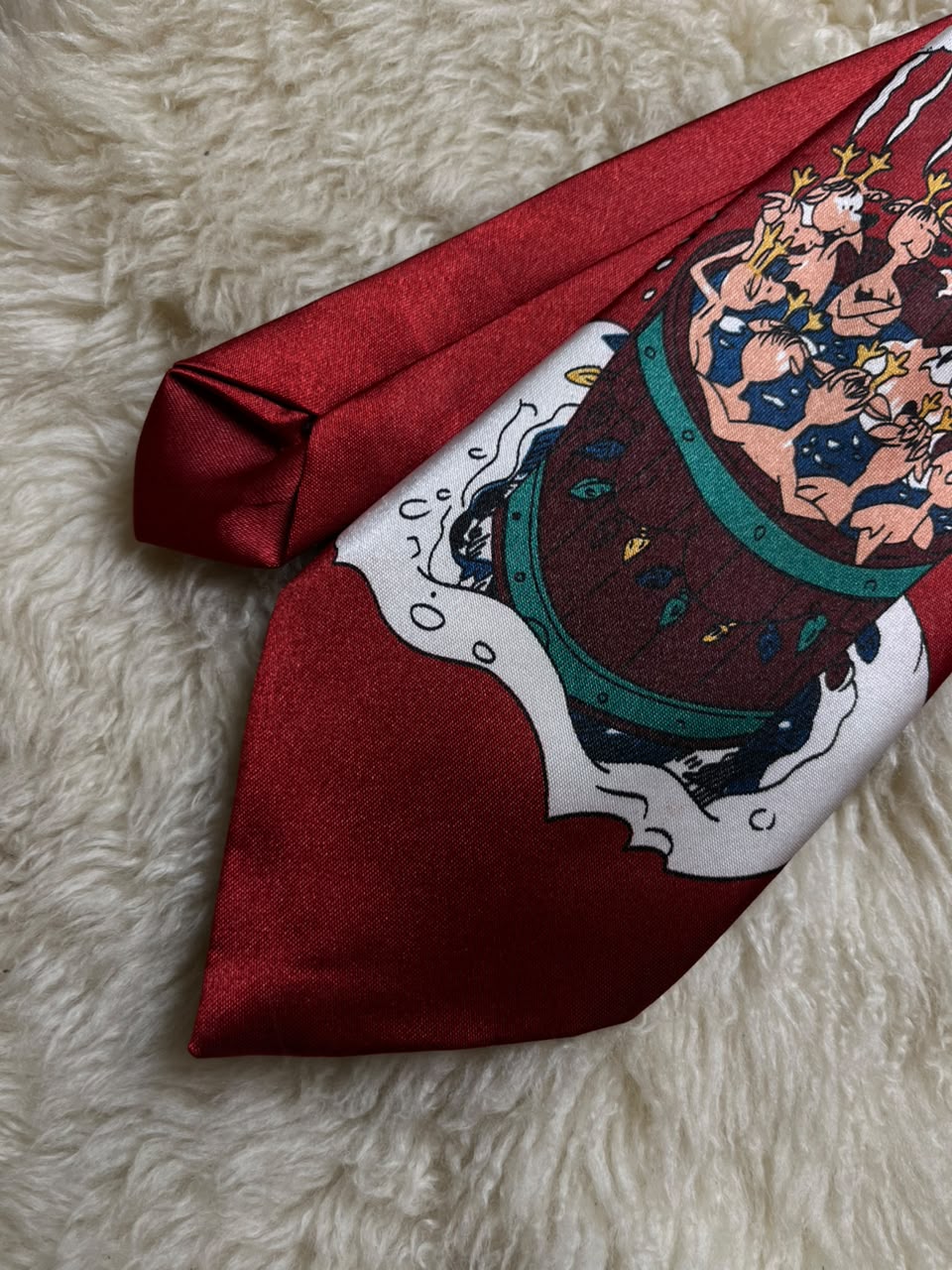 MONZA Mens Christmas Novelty Tie Red Santa Reindeer Hot Tub Holiday Satin