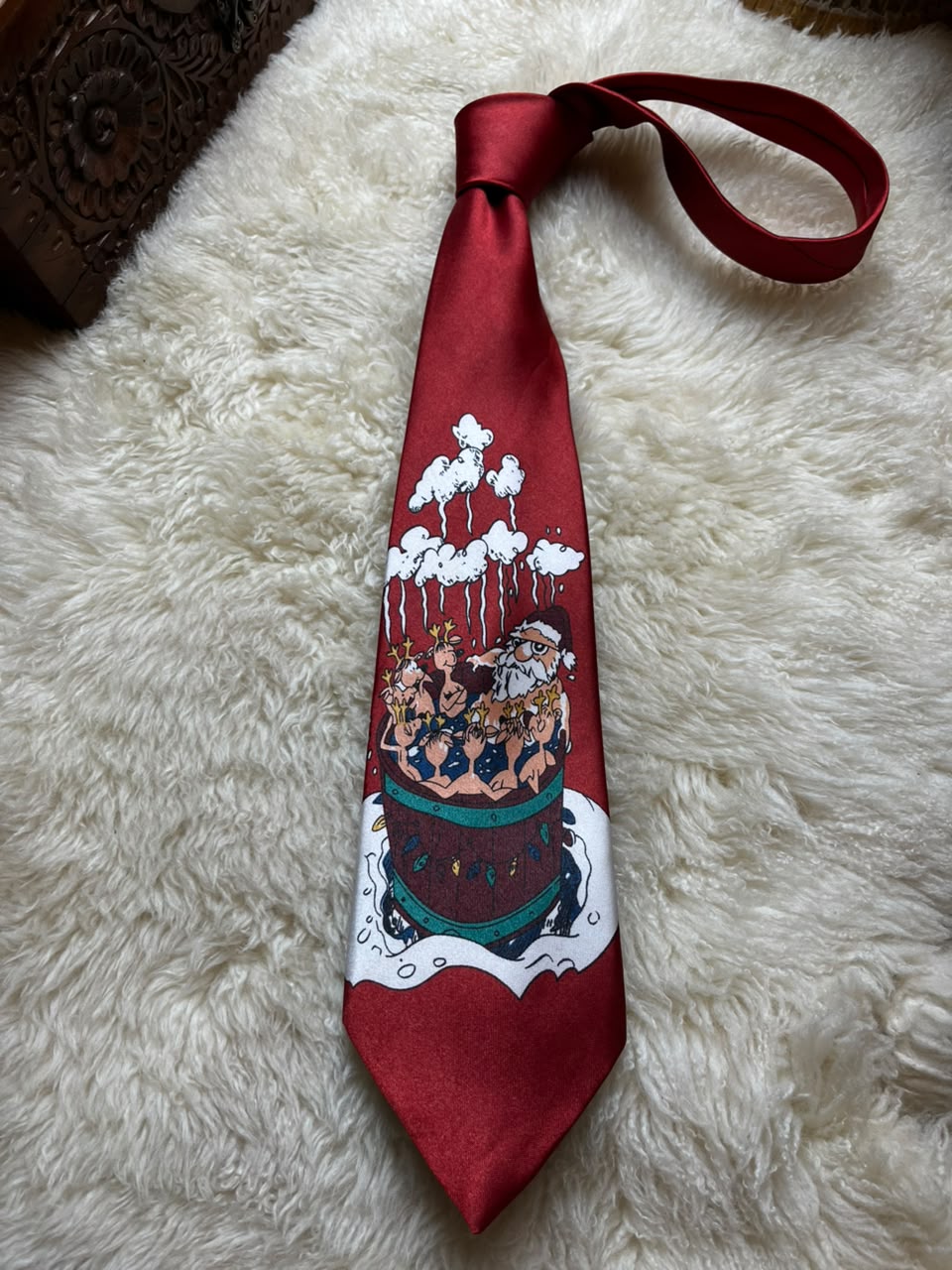 MONZA Mens Christmas Novelty Tie Red Santa Reindeer Hot Tub Holiday Satin