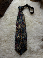 Vintage Silk Tie Mens Burgundy Novelty Bicycles Pocket Watches Steampunk Clock