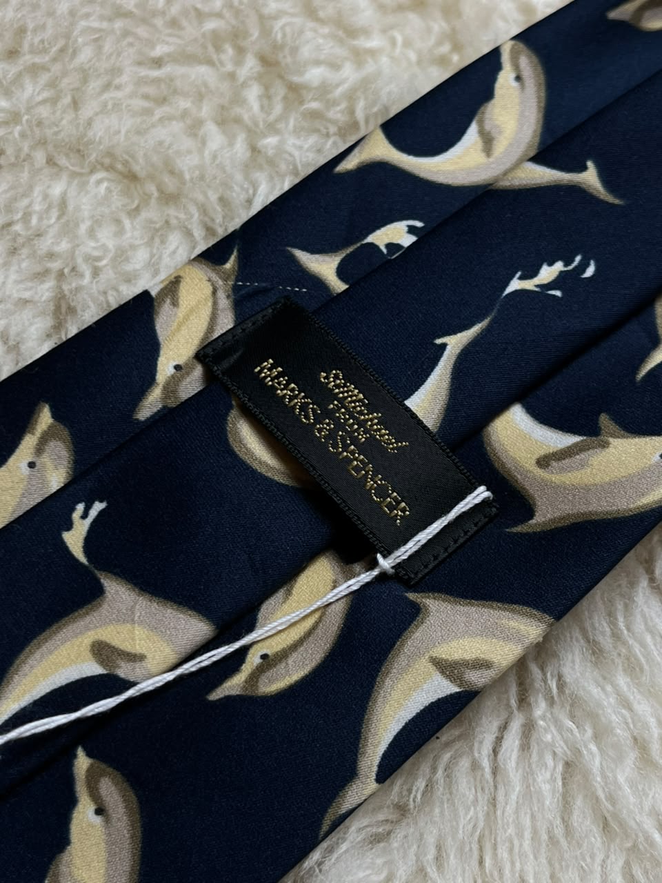 Marks & Spencer St Michael Mens Vintage Tie Navy Dolphin Marine Animal Print