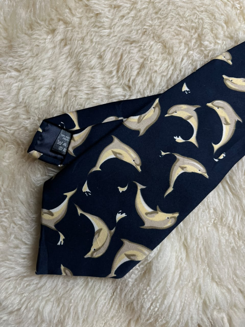 Marks & Spencer St Michael Mens Vintage Tie Navy Dolphin Marine Animal Print