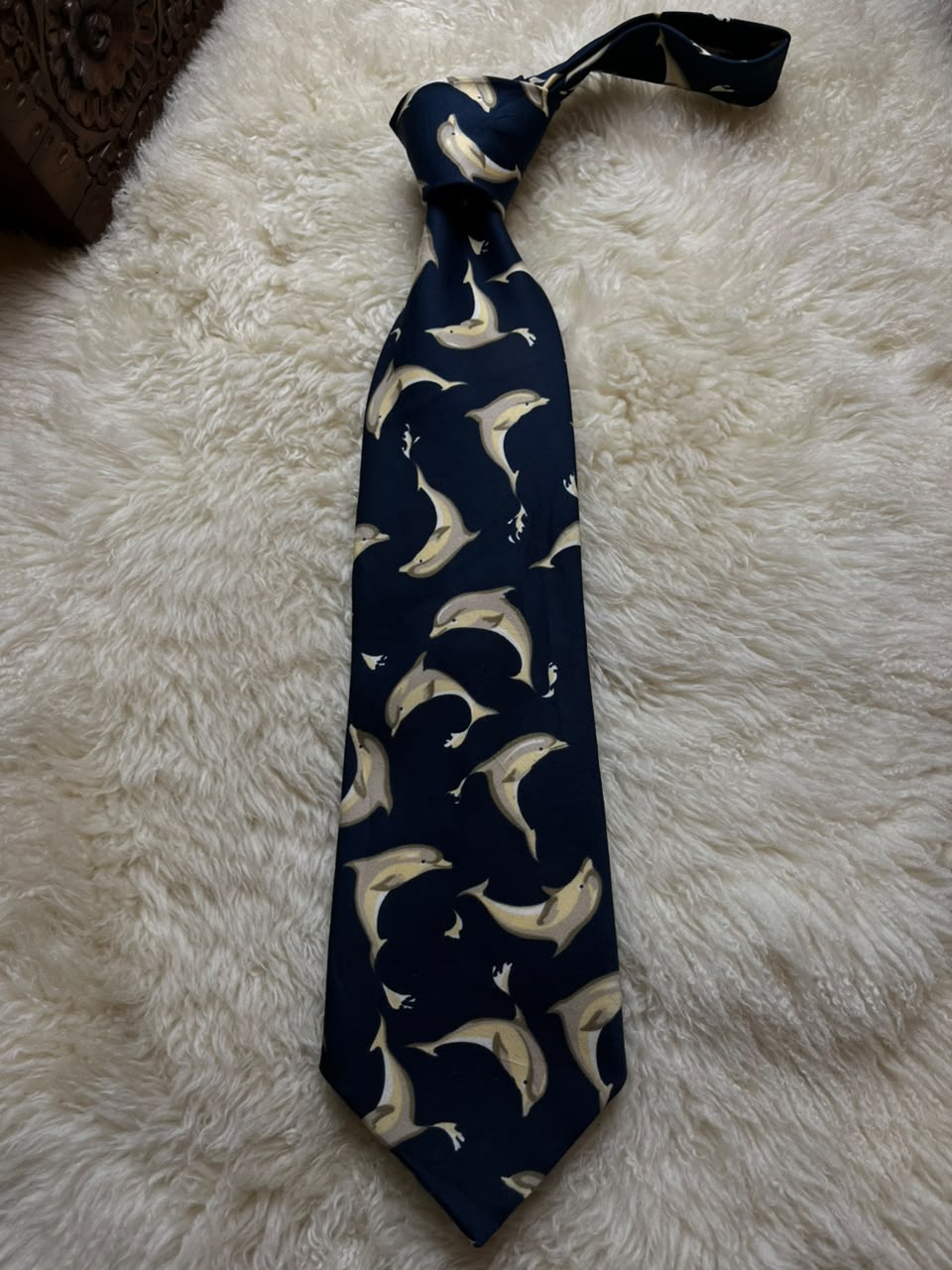 Marks & Spencer St Michael Mens Vintage Tie Navy Dolphin Marine Animal Print