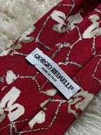 Giorgio Redaelli 100% Silk Tie Mens Red Floral Trellis Vine Jacquard Made in Italy