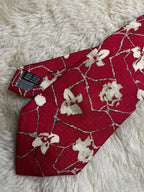 Giorgio Redaelli 100% Silk Tie Mens Red Floral Trellis Vine Jacquard Made in Italy