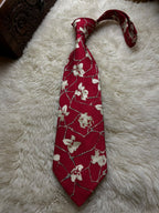 Giorgio Redaelli 100% Silk Tie Mens Red Floral Trellis Vine Jacquard Made in Italy