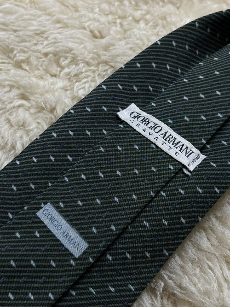 Giorgio Armani Cravatte 100% Silk Tie Mens Dark Forest Green Diamond Stripe Italy