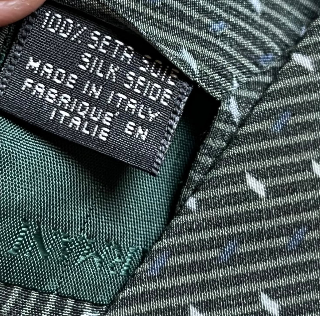 Giorgio Armani Cravatte 100% Silk Tie Mens Dark Forest Green Diamond Stripe Italy