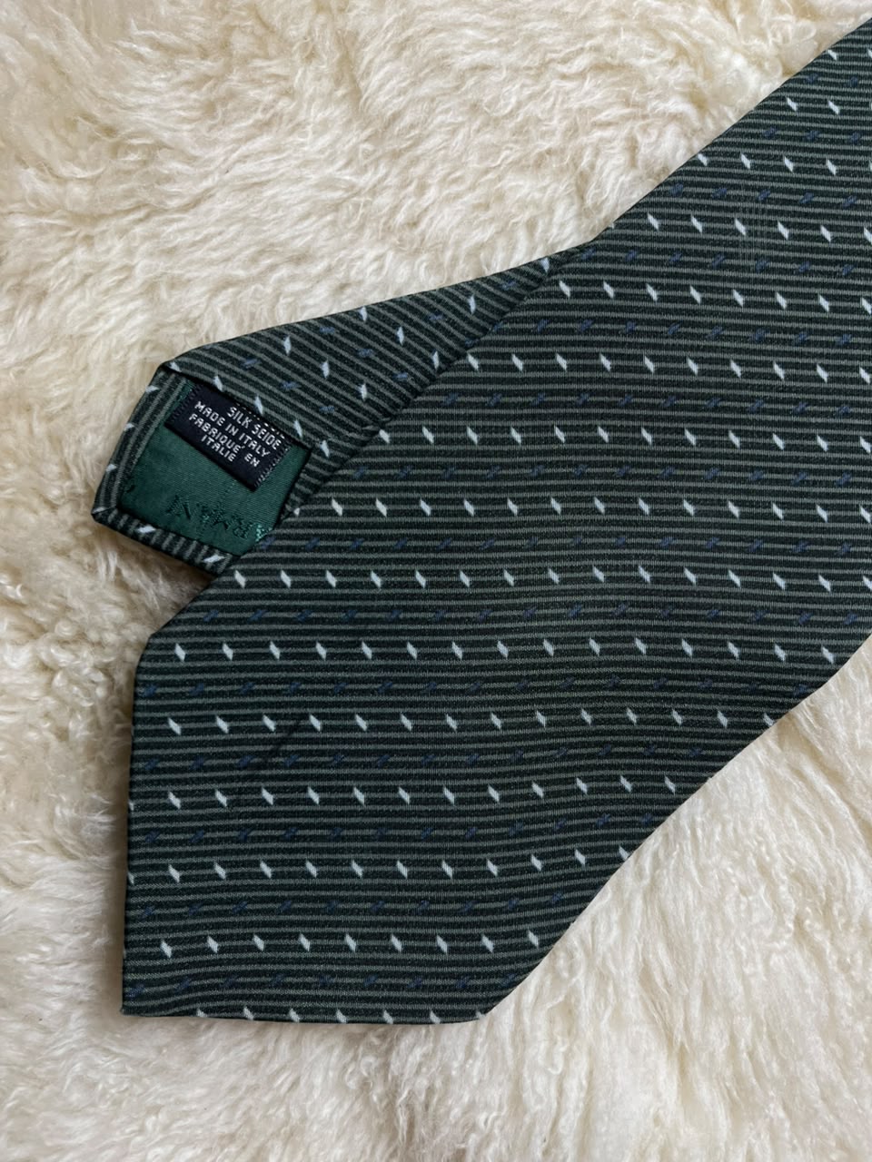 Giorgio Armani Cravatte 100% Silk Tie Mens Dark Forest Green Diamond Stripe Italy