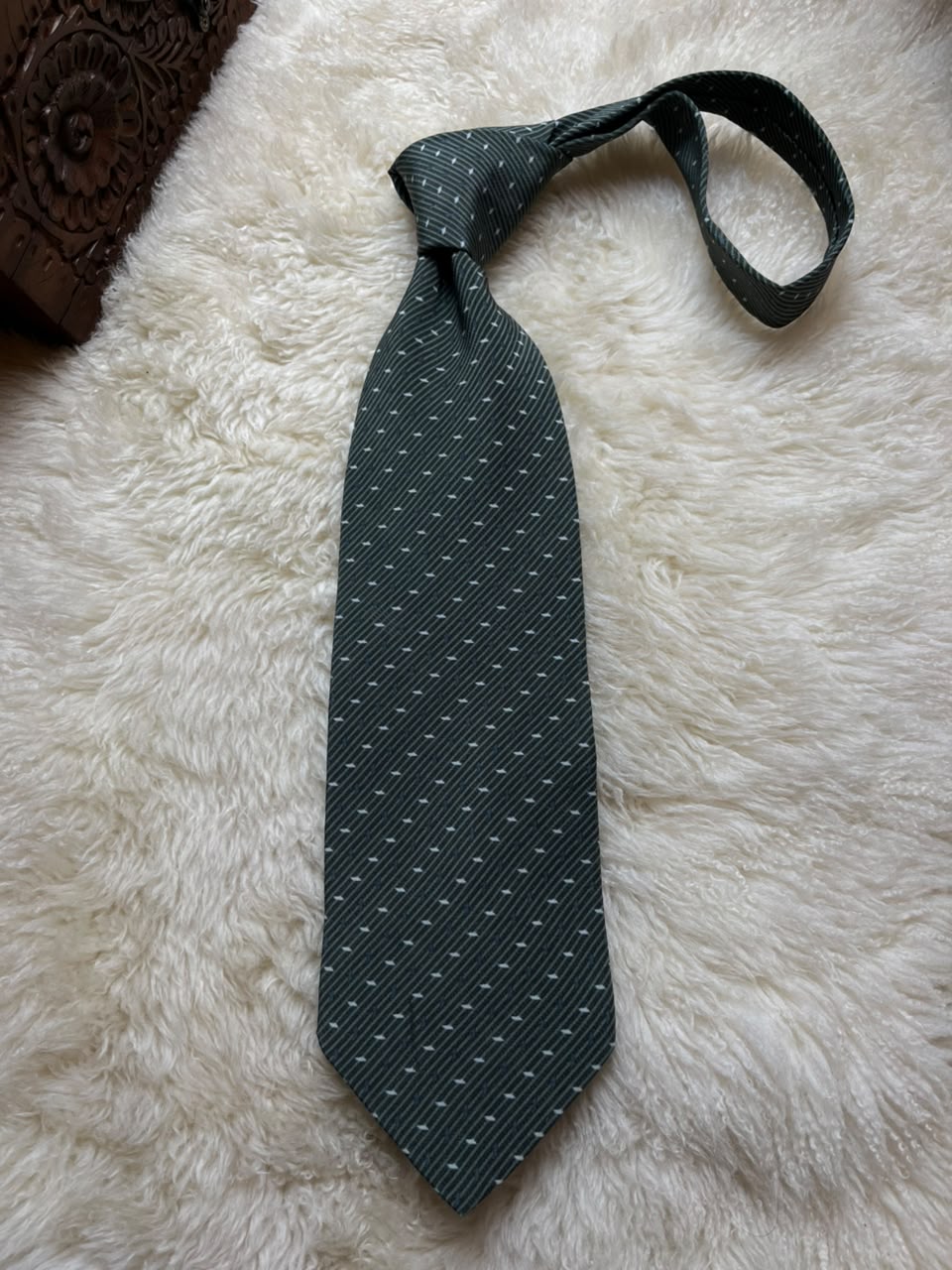 Giorgio Armani Cravatte 100% Silk Tie Mens Dark Forest Green Diamond Stripe Italy