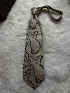 Yves Saint Laurent YSL Vintage Silk Tie Mens Metallic Gold Black Paisley Damask