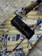 Roberta Baldini Paris Silk Tie Mens Yellow Ancient Egyptian Hieroglyphics Papyrus