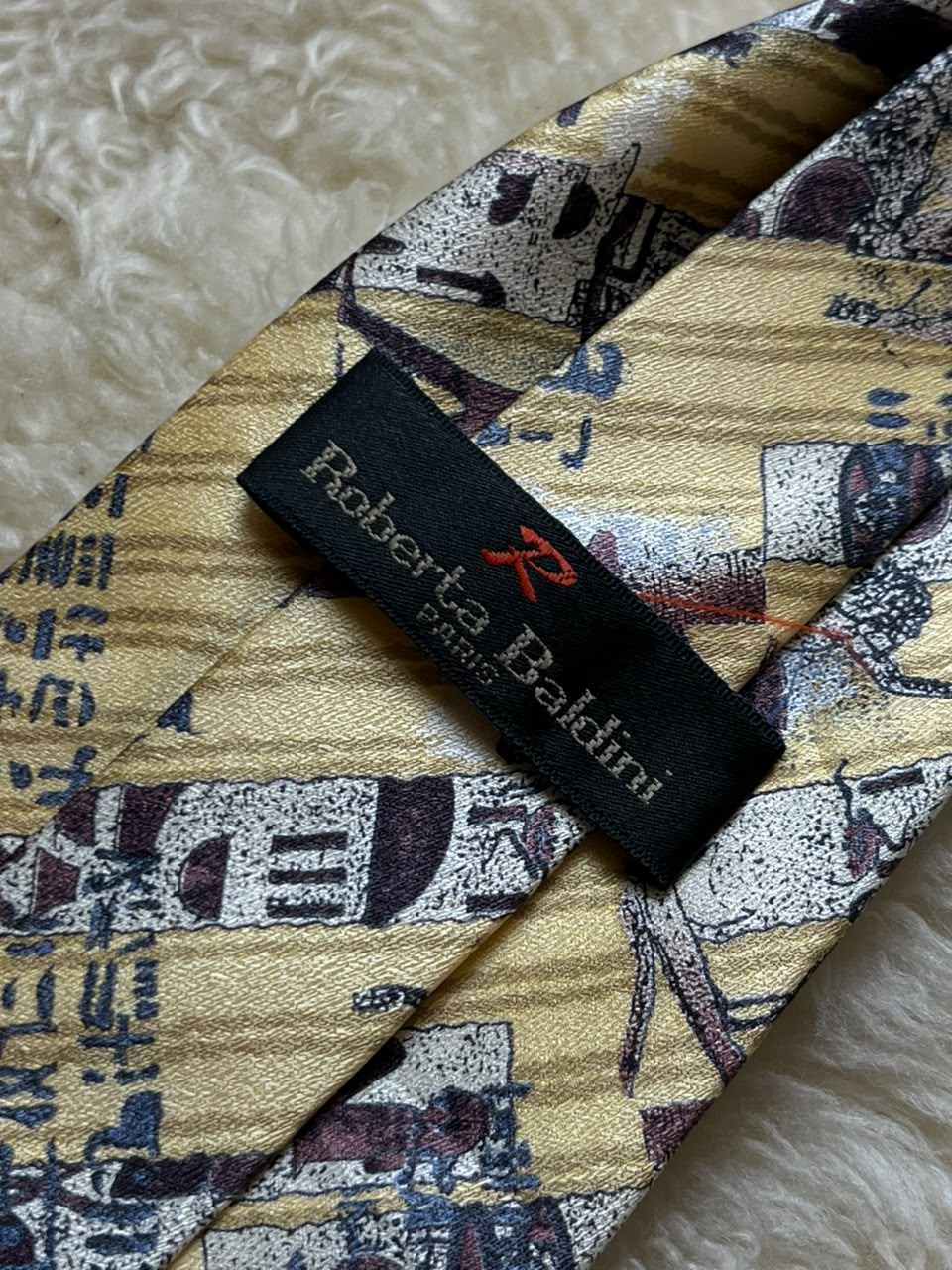 Roberta Baldini Paris Silk Tie Mens Yellow Ancient Egyptian Hieroglyphics Papyrus