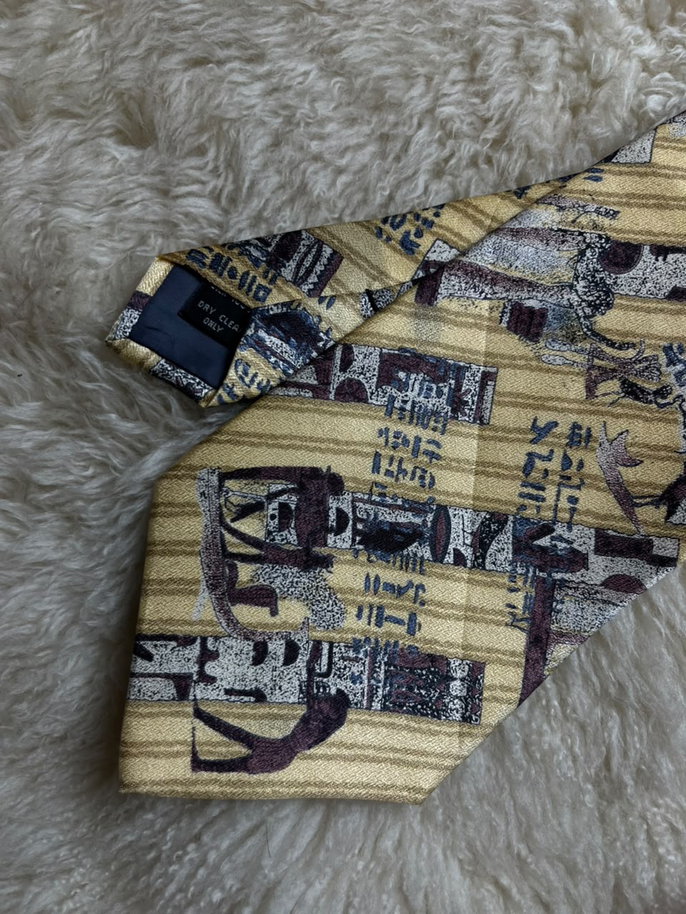 Roberta Baldini Paris Silk Tie Mens Yellow Ancient Egyptian Hieroglyphics Papyrus