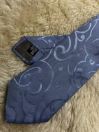 Emporio Armani 100% Silk Tie Mens Slate Blue Swirl Filigree Jacquard Italy