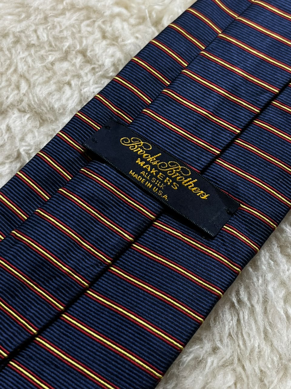 Brooks Brothers Makers Silk Tie Mens Navy Blue Red Gold Striped Repp USA