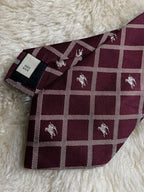 Burberry London 100% Silk Tie Mens Burgundy Silver Check Prorsum Knight Logo