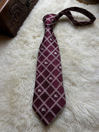 Burberry London 100% Silk Tie Mens Burgundy Silver Check Prorsum Knight Logo