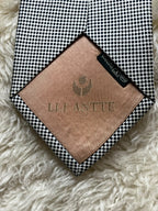 LLIANTTE Seoul 100% Silk Tie Mens Black White Micro Check Chain Link Foulard