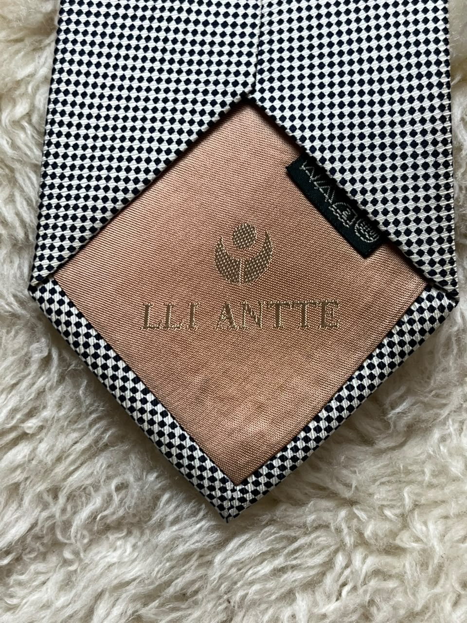 LLIANTTE Seoul 100% Silk Tie Mens Black White Micro Check Chain Link Foulard